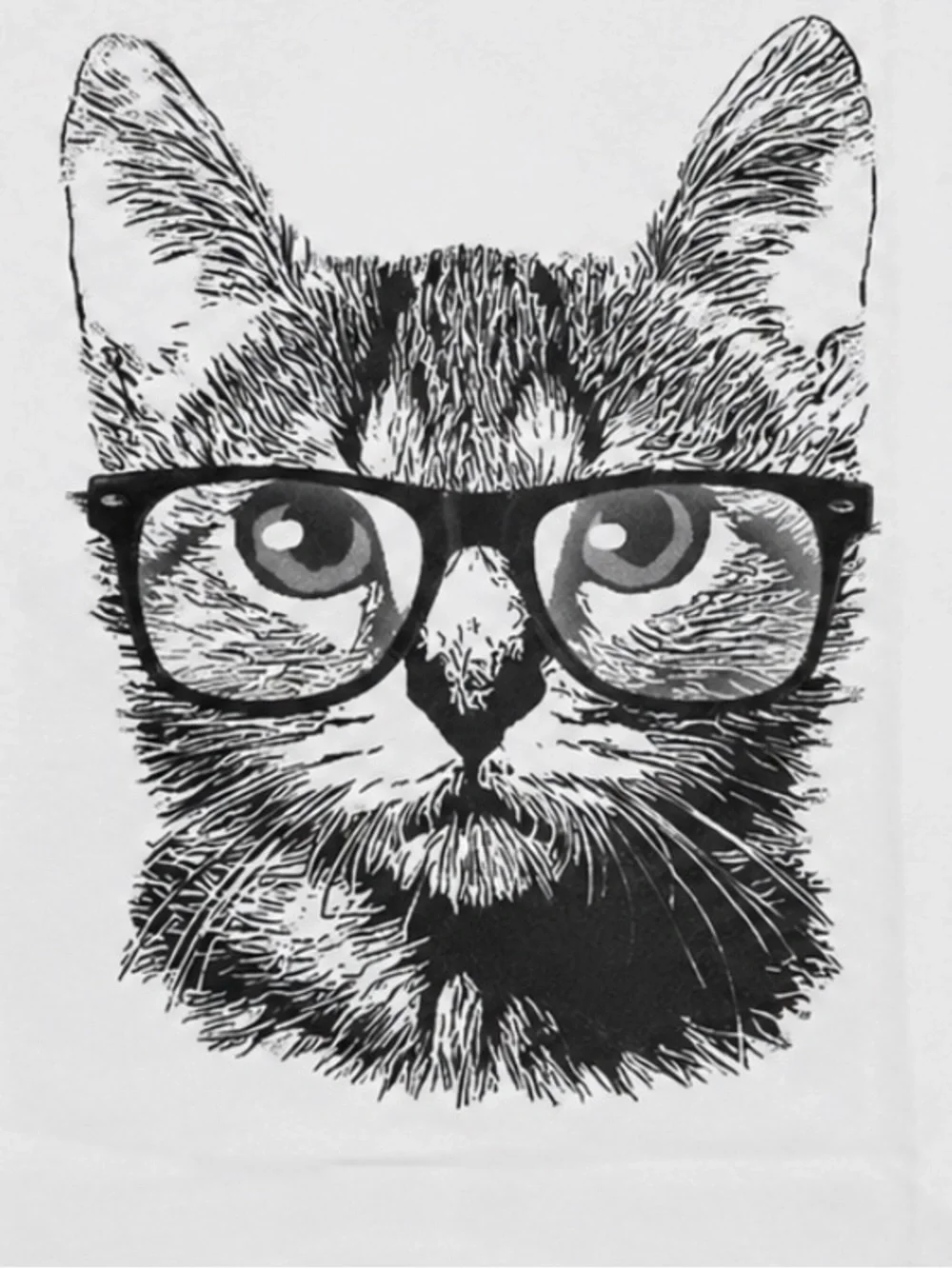 Cat Graphic Tee in White with Black Print - Stylish Pet Lover Shirt Size M